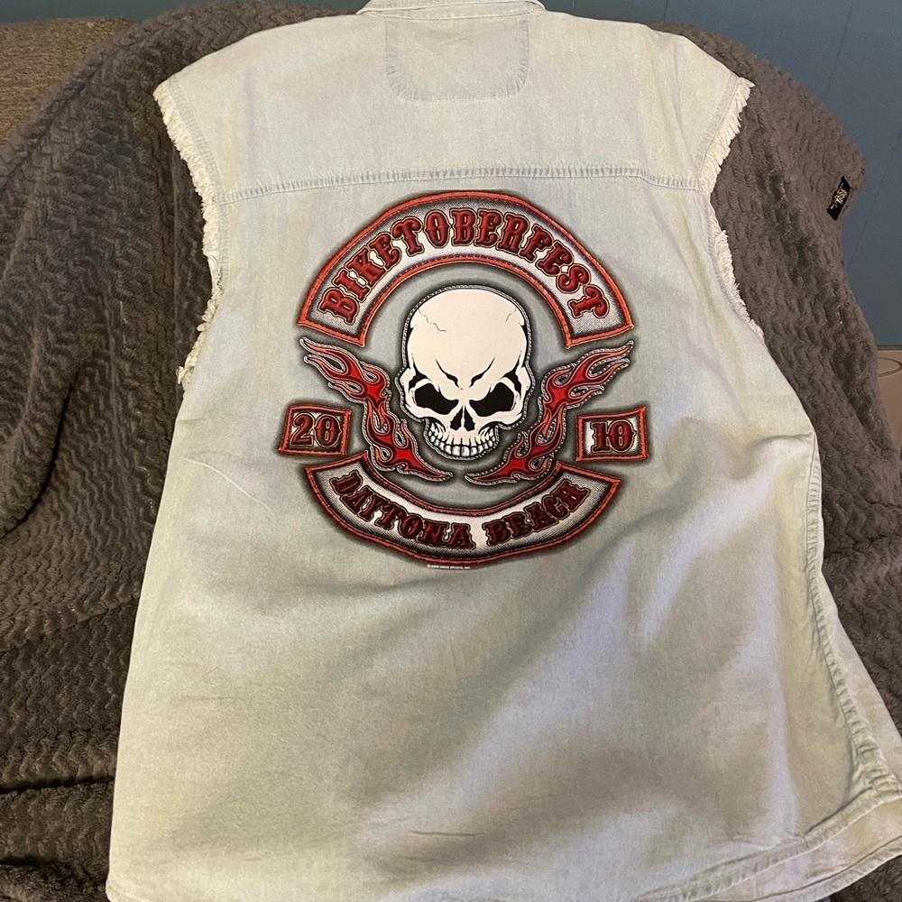 BIKERSEDGE 2010 OCTOBERFEST BIKEWEEK SLEEVELESS BUTTON-DOWN in XXL Vintage - Picture 13 of 17